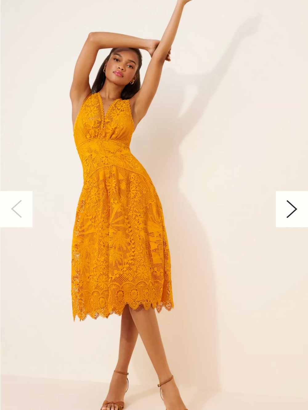 FARM Rio Mustard Lace Midi Dress
